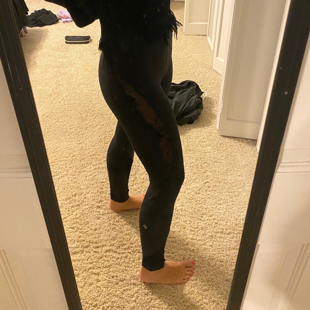 Black Lululemon leggings flower detail